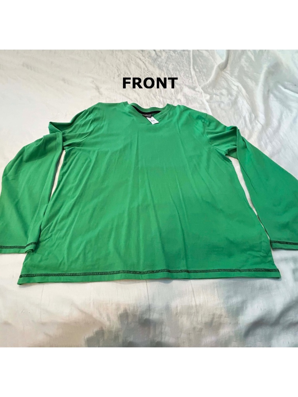 T-SHIRT, BRIGHT GREEN, SIZE 2XL, PURE COTTON, LONG SLEEVES, DECORATIVE THREADS